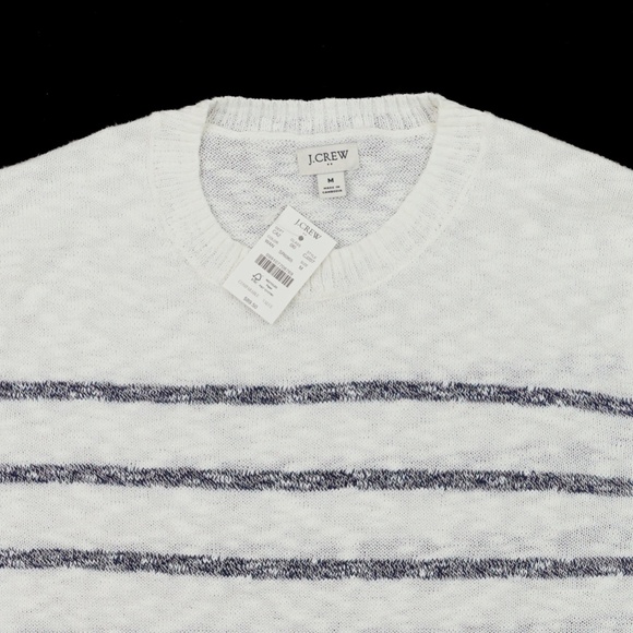 New JCREW Size M Striped Crewneck Beach Sweater White Ant Navy $89 CJ207 - Picture 5 of 5